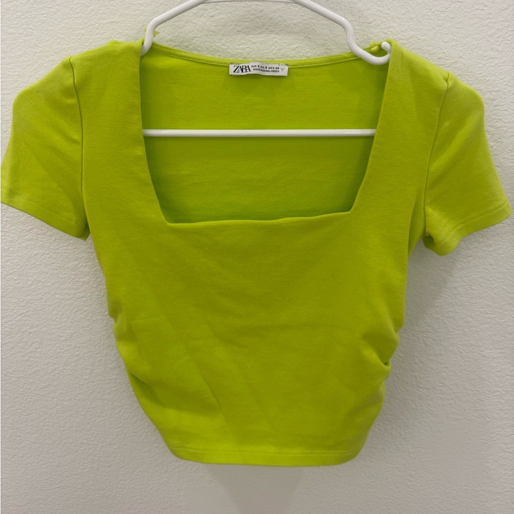 Zara Neon Green Square Neck Crop Top